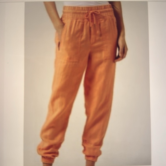 Athleta Cabo Linen Jogger Pants Womens 10 Tangerine Beach Lagenlook relaxed - Picture 1 of 12